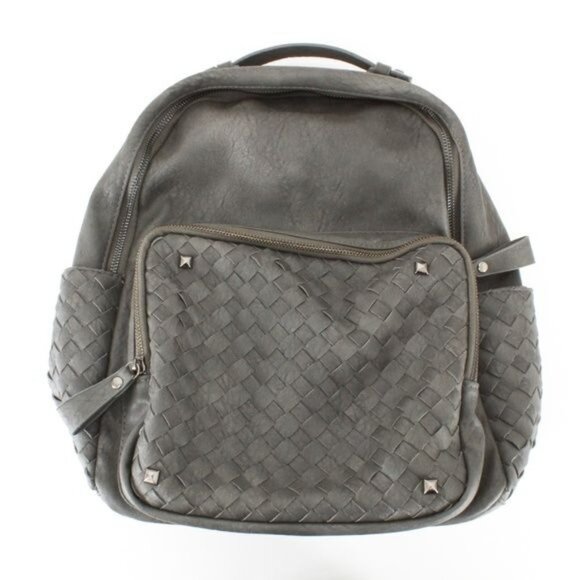 Madison West Faux Leather Grey Woven Design Backpack - Picture 1 of 6